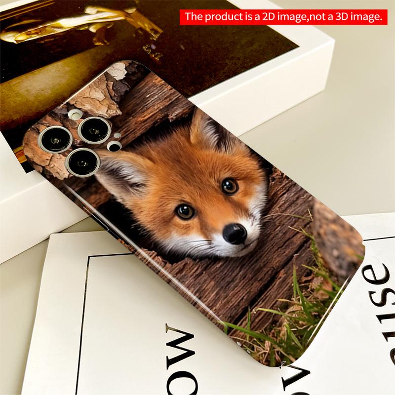 2DFlat Fox peeking from log All inclusive film hard iPhone case, compatible with iPhone 18 Pro Max 17 16 15 14 13 12 11