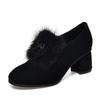 Round head deep mouth single shoes fluffy shoes women's new sheepskin thick heel ankle shoes one pedal women's shoes high heels