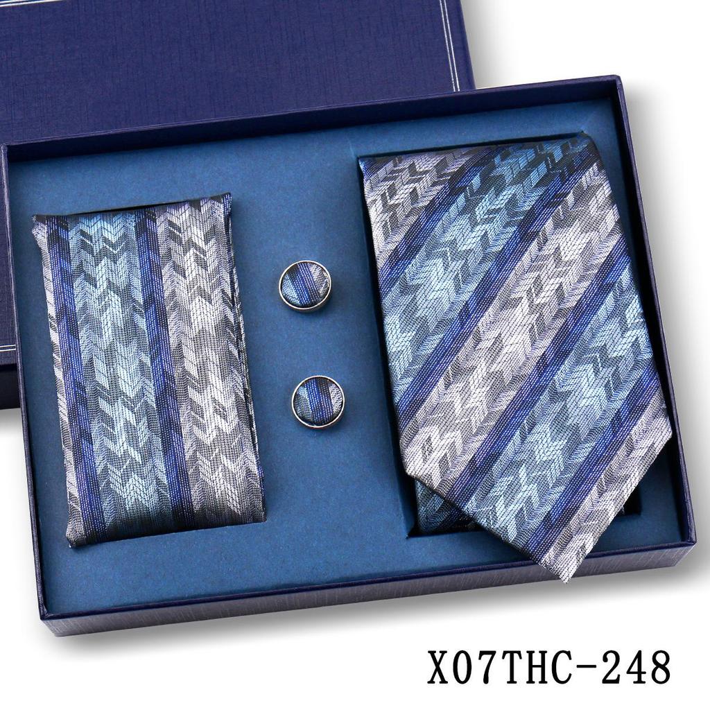 Men's Black Striped 3-Piece Gift Set: Hand-Tied 8cm Tie with Pocket Square & Cufflinks
