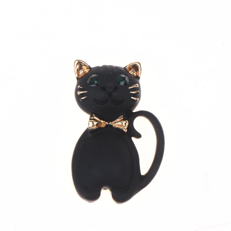 Vintage Lady Oil Dripping Black Cat Brooch Alloy Diamond Inlaid Cartoon Small Brooch  Accessory  Pin