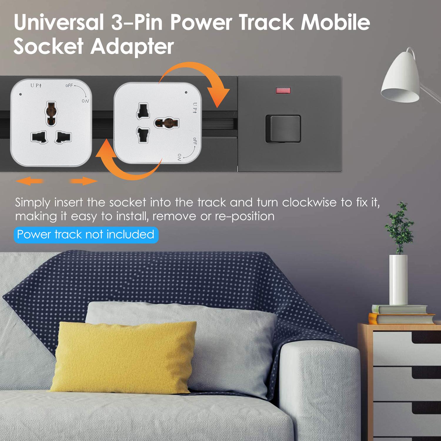 3-Pin Track Sockets Power Track Socket Outlet Versatile Electric Mobile Track Socket Power Track Adapter