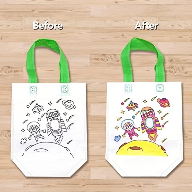24pcs Set(12 bags+12 markers), DIY Graffiti Pack with Colored Markers, Reusable Animal Art Party Gift Bags,Storage Accessories