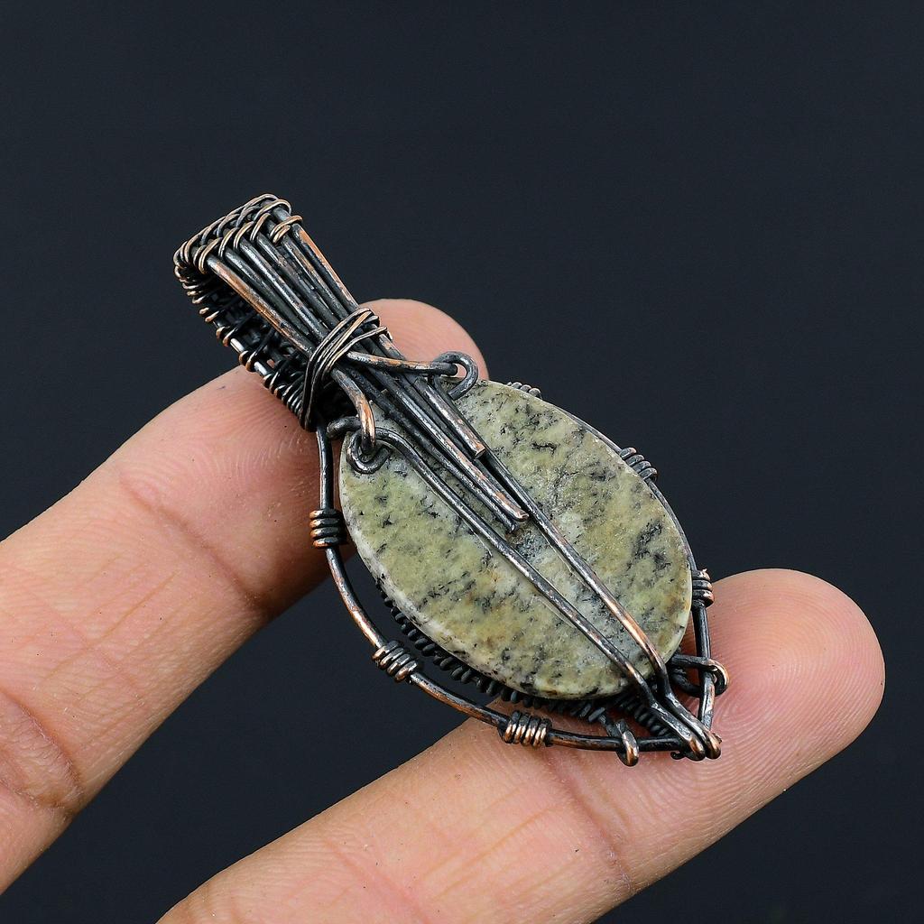 K2 Azurite Pendant, 999 Copper Wire Wrapped Gemstone Jewelry, Handmade Pendant, For Thanksgiving