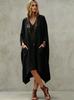 European-American Casual V-Neck Cotton Linen Irregular Dress with Seven Sleeves for Women
