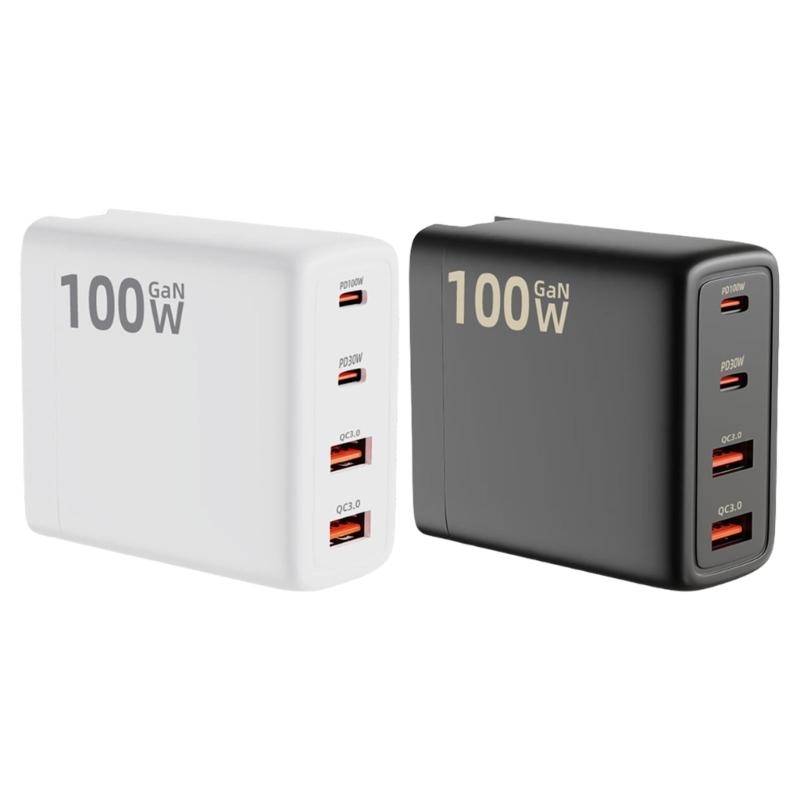 Multiple Port 100W  Fast Charging with 4 Outputs USB C Power Adapter for Laptops, Tablets, and Phones