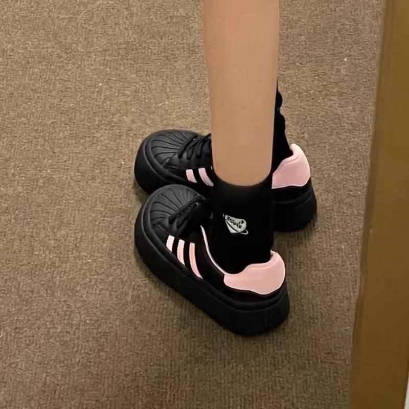 Shell Head Black Board Shoes Women's 2025 Autumn New Platform Leisure Sports Big Head Cute Doll Shoes High Value