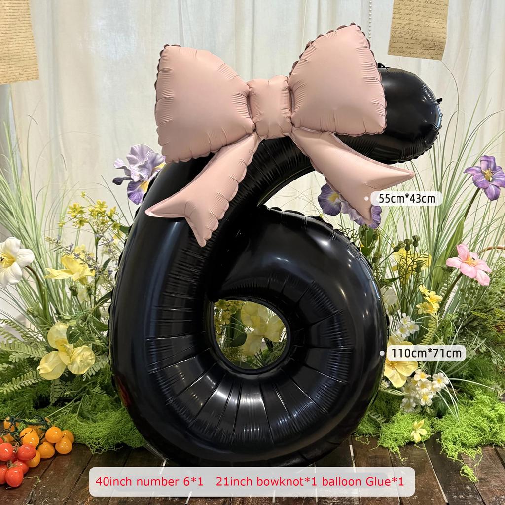 2pcs 40inch Black Bowknot Number Foil Balloons Photo Props Wedding Birthday Party Decorations Anniversary Decoration Number 0123