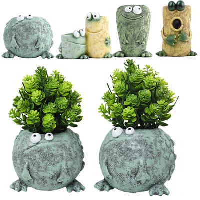 Frog Flower Pot Resin Funny Frog Planter Cartoon Frog Flower Container Small Frog Planter Ornament for Home Decoration