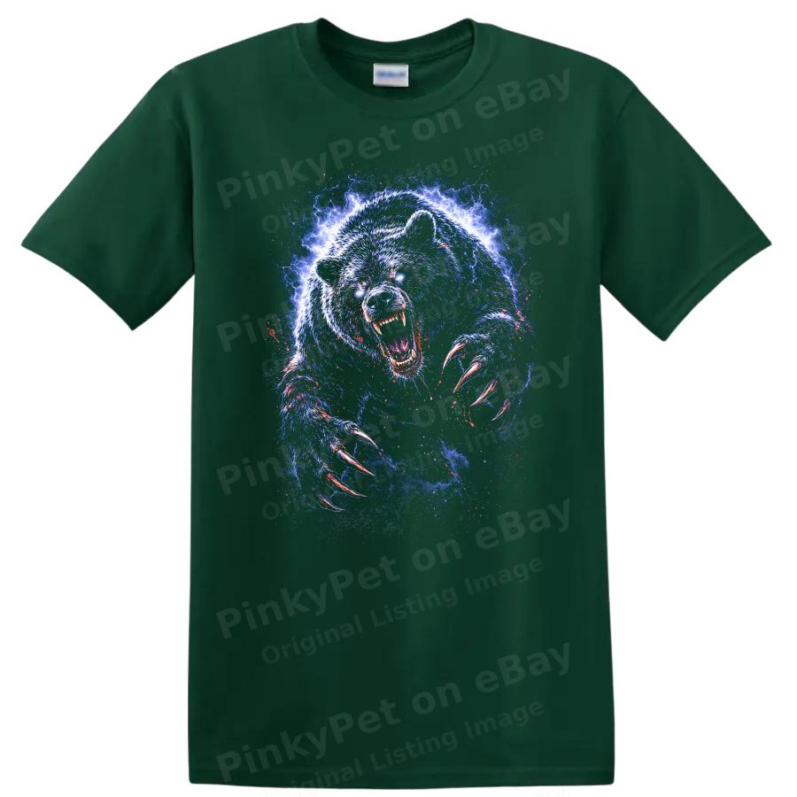 Electric Bear Roaring T Shirt Wild Animal Art Graphic Tee Gift for Nature Lovers