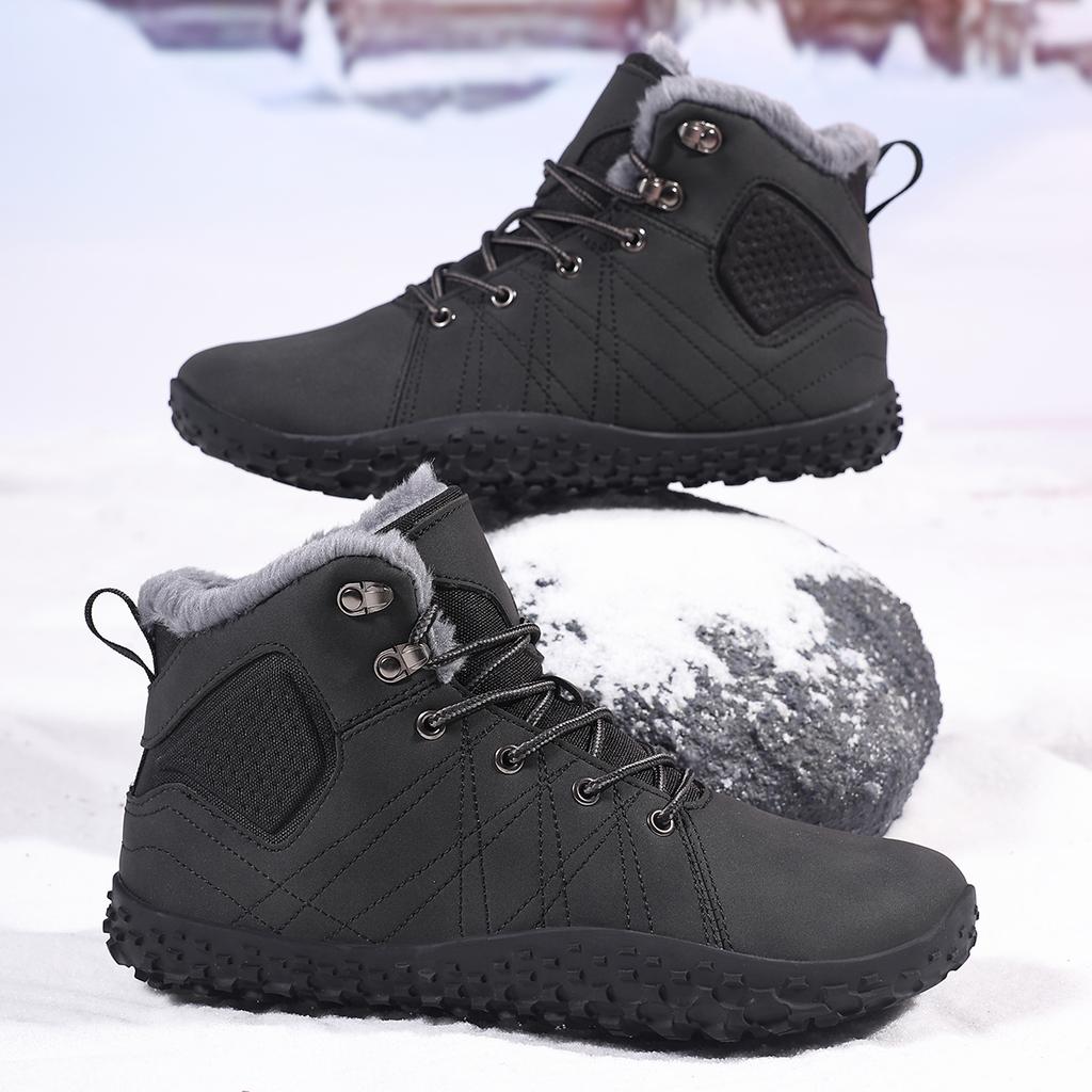 TUINANLE Winter Barefoot Boots Men Winter Sneakers Ankle Snow Shoes Plush Hiking Boots Warm Sporting Shoes Big Size 48Black