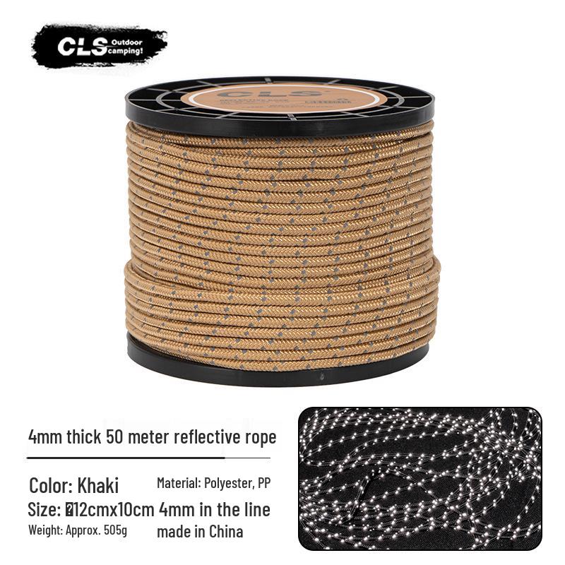 CLS 4mm Reflective Camping Rope, 50m - Thick, Windproof Tent Guy Line