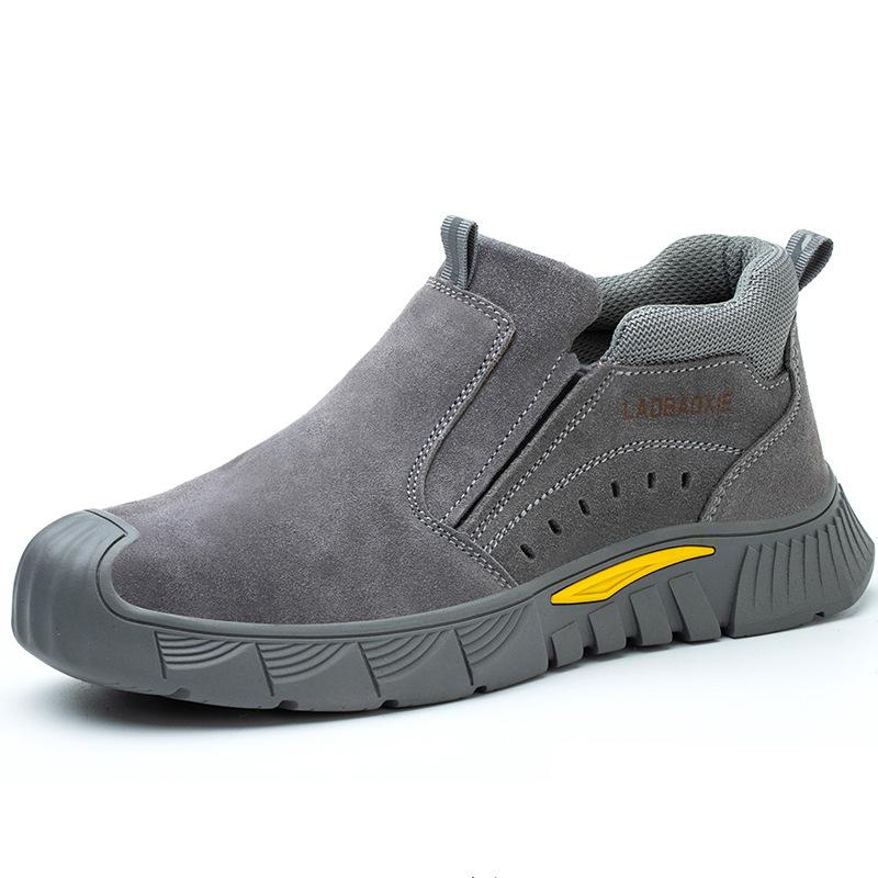 

мужские повседневные рабочие ботинки с металлическим подноском, замшевая кожа, сварочные ботинки, слипоны на платформе, защитные боты, рабочая обувь 240 серый