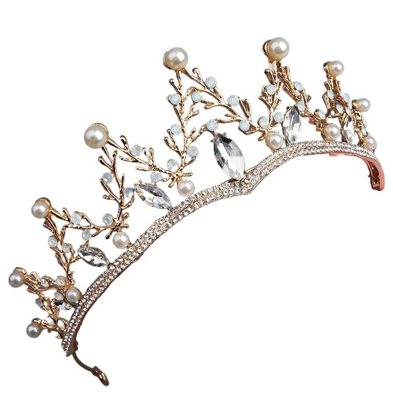 Bridal Alloy Rhinestone Crown Headdress New Baroque Crown Wedding Gauze Accessories Crystal Gold Birthday Hair Accessories