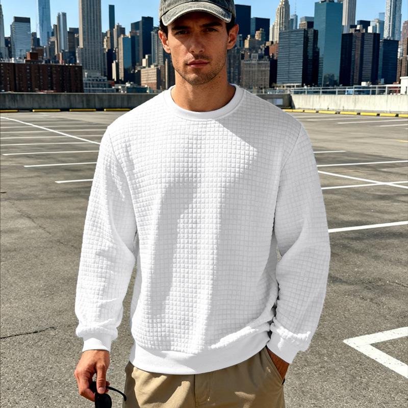 Frühling Herbst Amerikanisch Locker Leicht Reif Lässig Herren Einfaches Sportliches Jacquard Rundhals Langarm Sweatshirt
