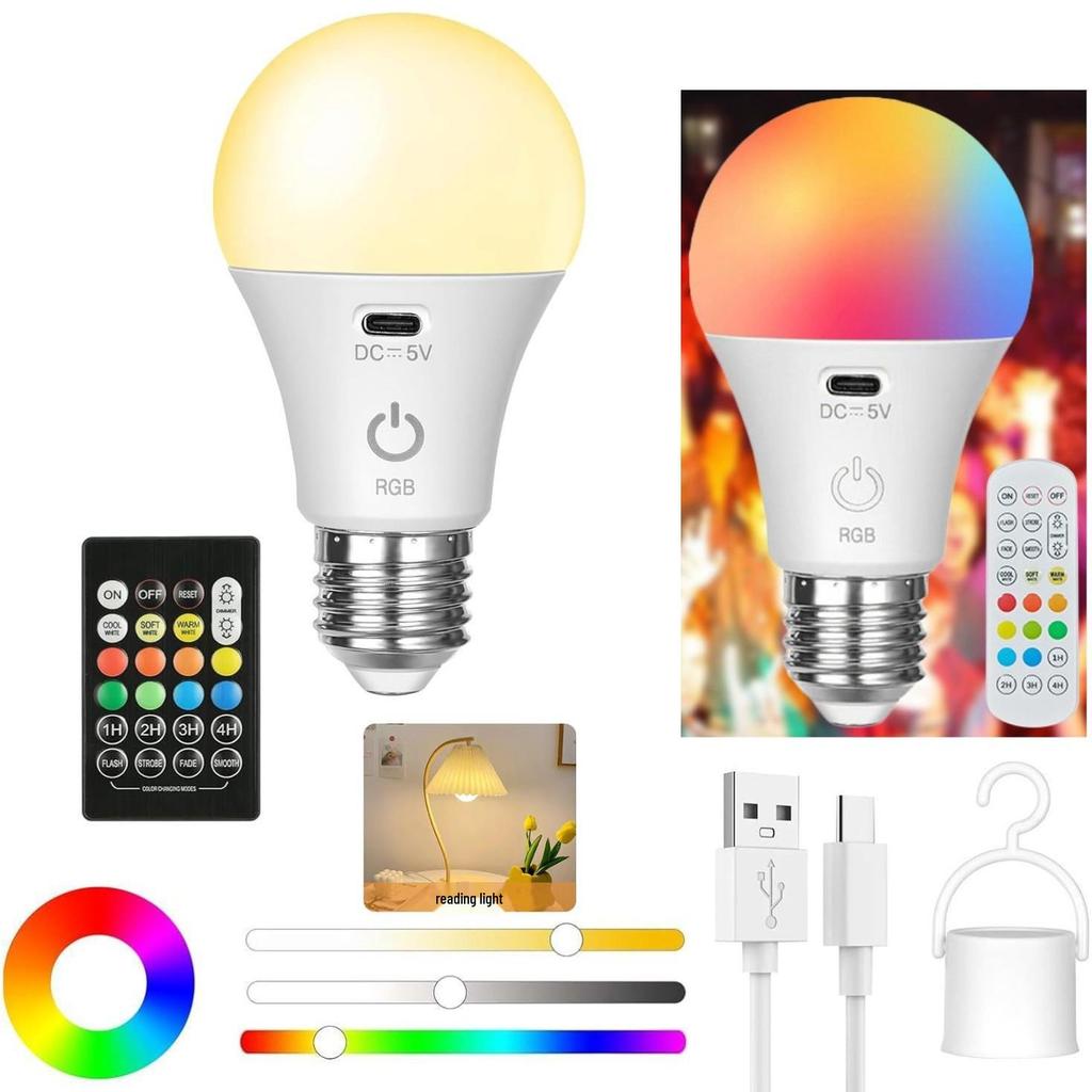 Wireless Battery-Powered Dimmable Wall Lamp with Remote Timer & RGB Bulb for Bedroom/Beside