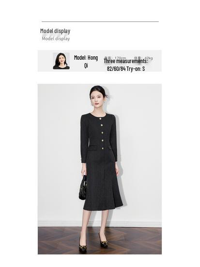 Elegantes Herbstkleid mit Fischschwanzsaum, tailliert, langärmlig für Damen