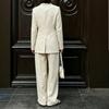 Womens 2026 Winter Solid Color Button Front Long Sleeve Blazer Pants Two Piece Set Elegant Office Wear