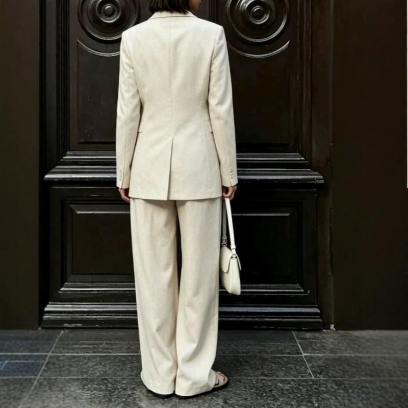 Womens 2026 Winter Solid Color Button Front Long Sleeve Blazer Pants Two Piece Set Elegant Office Wear