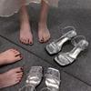 Summer 2025 new high-end niche mid-heel sandals women's transparent thick heel with crystal rhinestone sandals