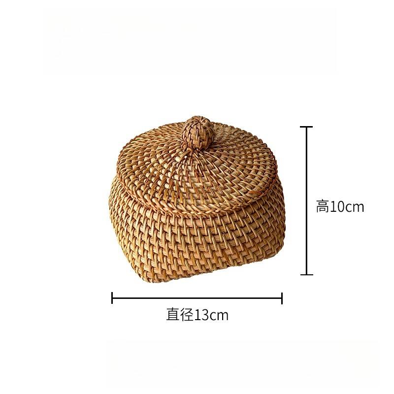 Various Desktop Decorations with Lids Snack Storage Boxes Autumn Rattan Circular Coffee Tables Remote Control Storage Boxes
