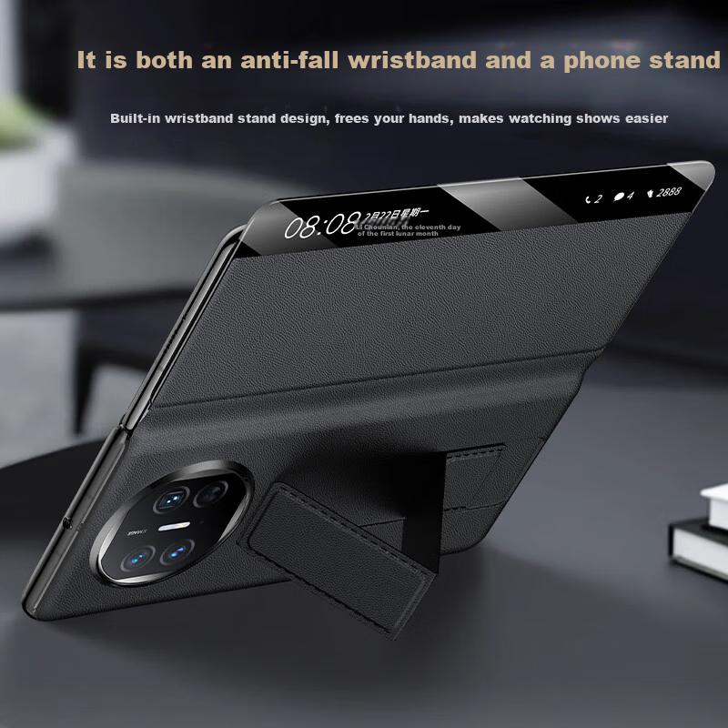 Wristband Stand Case for Huawei X5 Mate X5 Collector Edition Foldable Screen Leather Full Coverage Shockproof Magnetic Flip Smart Window Unisex