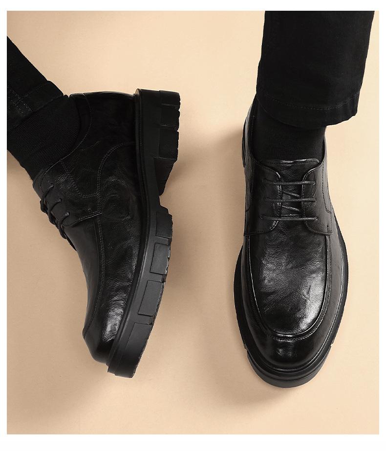Fashion5 8 10 Cm Heel Leather Men's Dress Shoes Fashion Casual New Designer Cowhide Lace-up Platform Wedding Shoes for Man