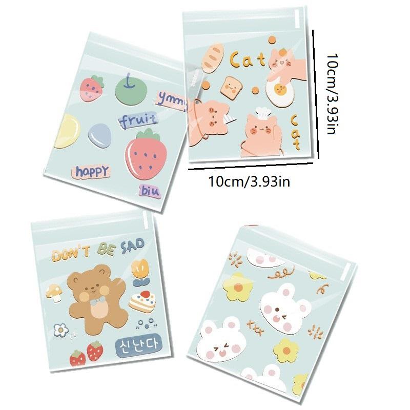50/100 Pcs Cartoon Pattern Plastic Self-Adhesive Candy Bags Cookie Donut Bread Pastry Bag Food Packaging Resealable Gift Bag
