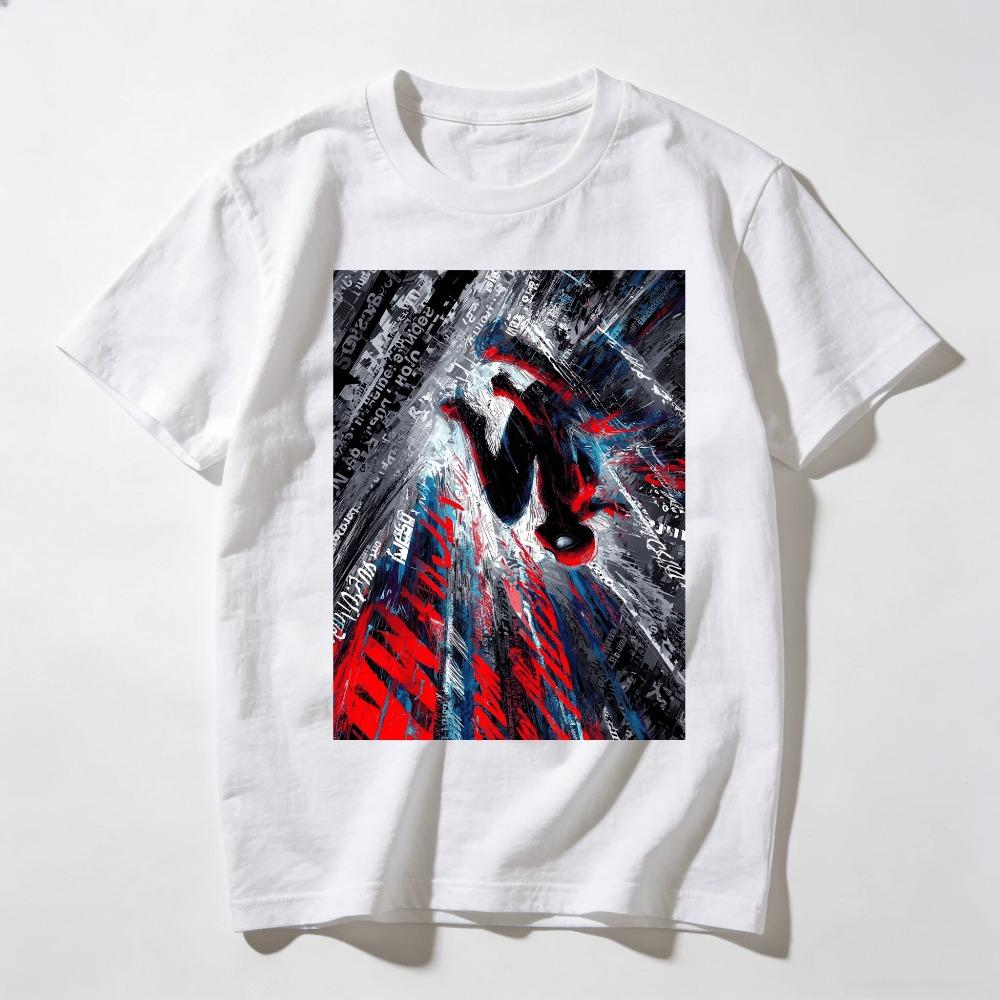 T-shirt Oversize a Maniche Corte Grigio Chiaro Lavato Vintage con Raffigurazione di Spider-Man: Across the Spider-Verse Miles Morales che cade attraverso la città Dinamico