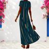 Women Plus Size V Neck Short Sleeve Colorful Printed Long Dress