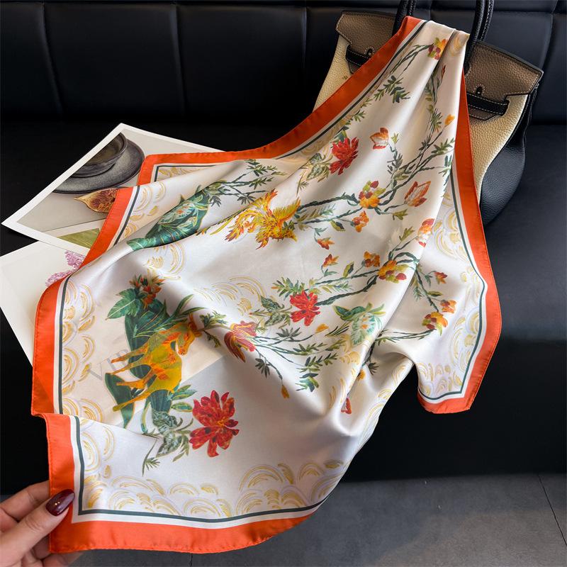 National style flower and bird simulation silk printing women's silk scarf square scarf high-end shawl sunscreen neck scarf headscarf scarf