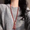 Vintage High Quality 7A Pigeon Blood Red Chalcedony Design Sense Sweater Chain Necklace Collarbone Chain Female