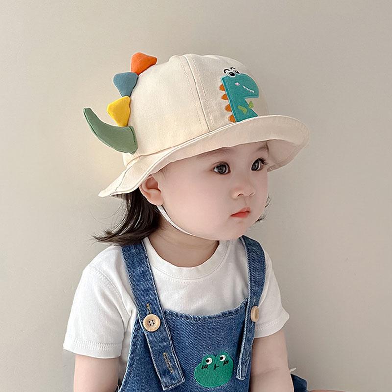 1-3Y Cartoon Dinosaur Baby Bucket Hat Summer Wide Brim Sun Hat for Boy Girls Cute Animal Letter Kids Fisherman Caps