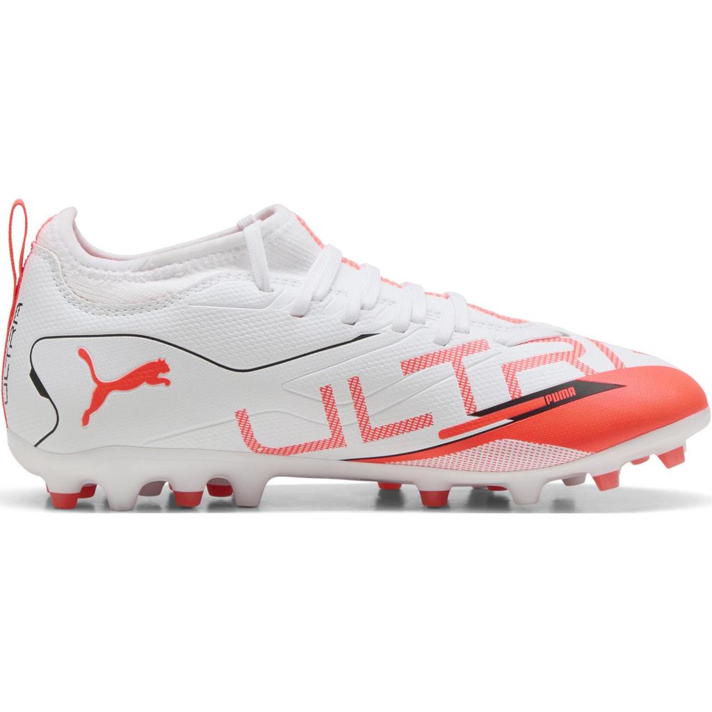 Puma Ultra 5 Match Mg Football Series Soft Comfortable Low Top Kids Football Shoes Kids Football Shoes White Black Bright-Red 108349-01