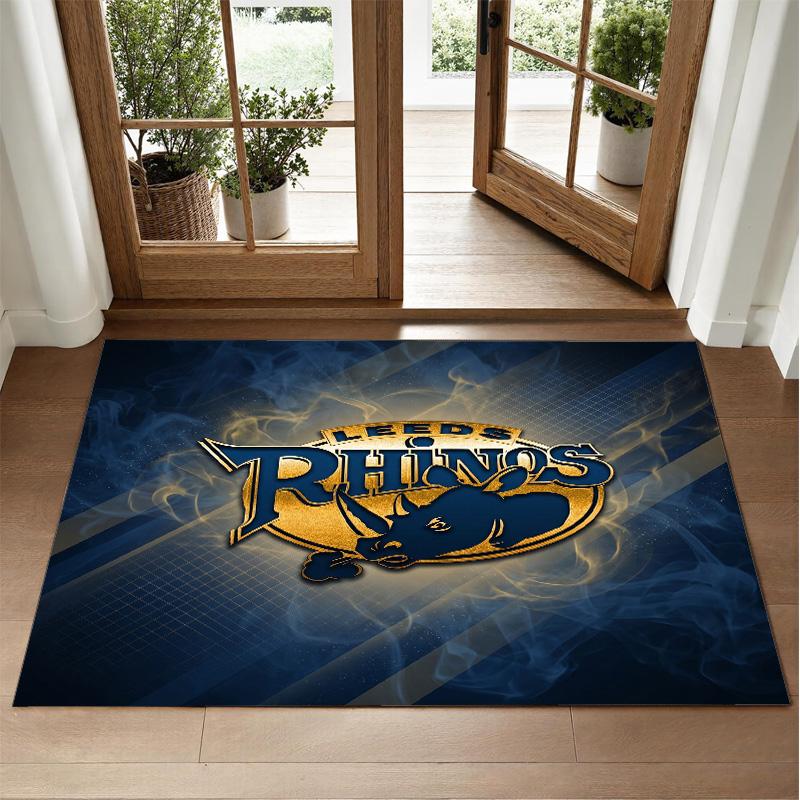 Leeds Rhinos Design Crystal Velvet Rug Soft Decorative Mat for Bedroom Entrance