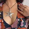 Exaggerated Metal Big Starfish Pendant Necklace for Women Gothic Hip Hop copper Color Pentagram Star Chain Necklace Y2K Zircon