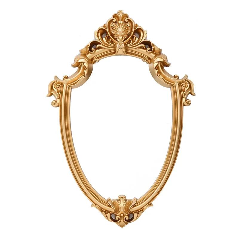 Specchio da Parete per Bagno Vintage Europeo Specchio per Trucco da Viaggio Vittoriano Barocco Specchio per Trucco con Cornice Piccola Specchio da Parete in Resina Oro
