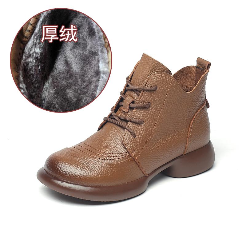 Fashion GKTINOO Women Autumn Boots Cowhide Ankle Boots 2025 Winter Retro Casual Genuine Leather Mother Boots Fur Keep Warm Low Heel 41