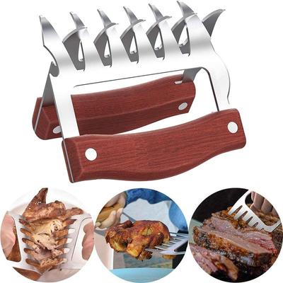 LMETJMA Bärenklauen Edelstahl BBQ Fleischzerreißer Klauen mit Holzgriff Flaschenöffner Truthahn Hähnchenklauen KC0423