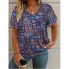 Summer V-neck 3D Retro Flower Printed Top Fashionable Casual Short Sleeved Women's T-shirts