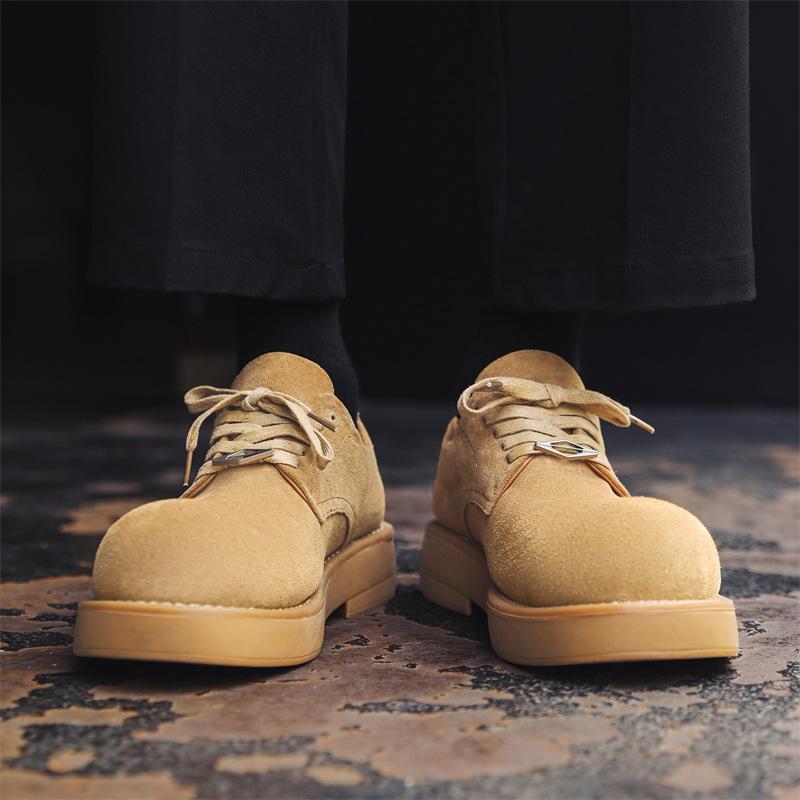 Derby shoes men's 2024 spring and summer new big head shoes thick sole heightening low top round head fashion leather shoes 1033-J