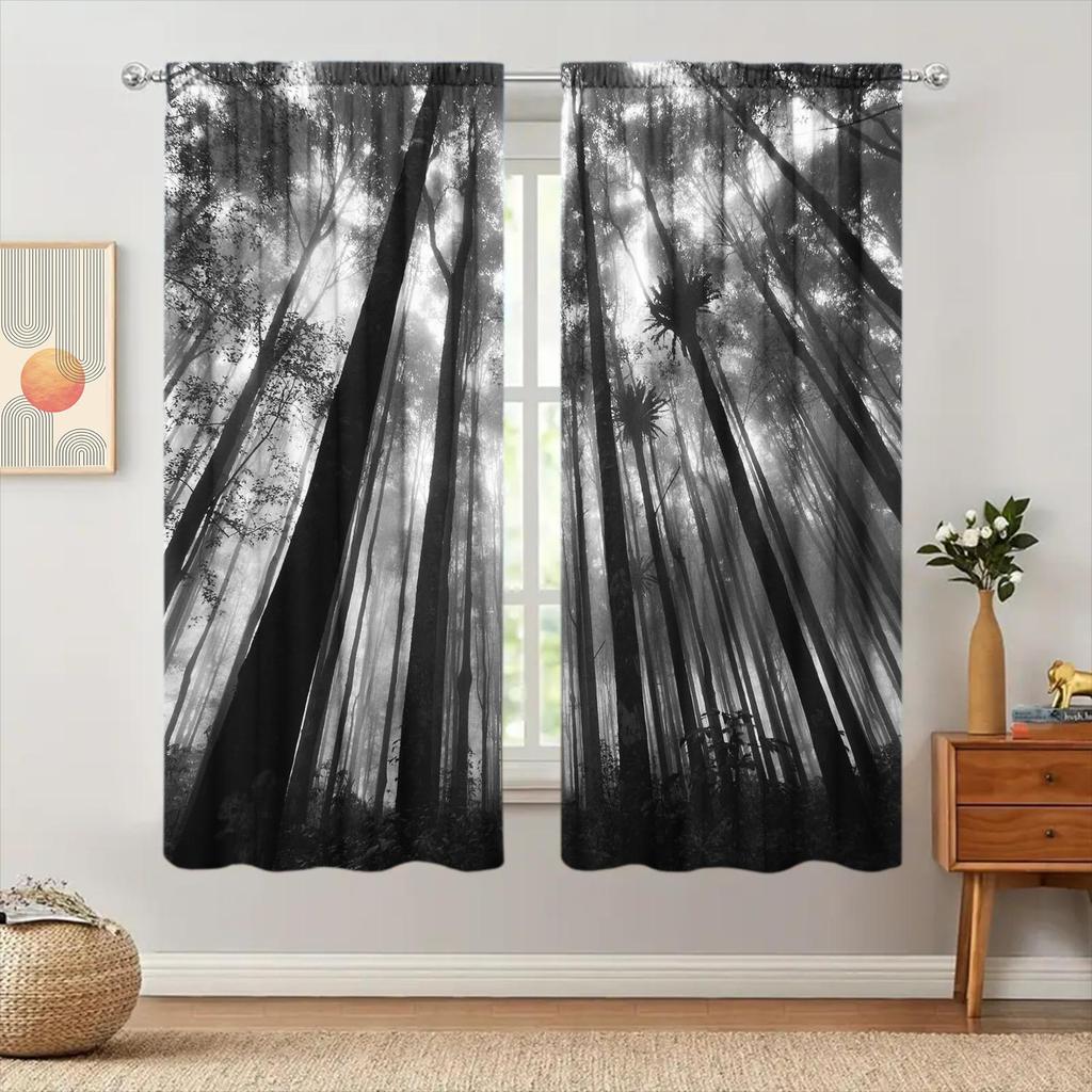 2 Panels Distinctive Metasequoia Art Picture Printed Curtains Half Blackout Suitable for Artistic Home Decorative Curtains