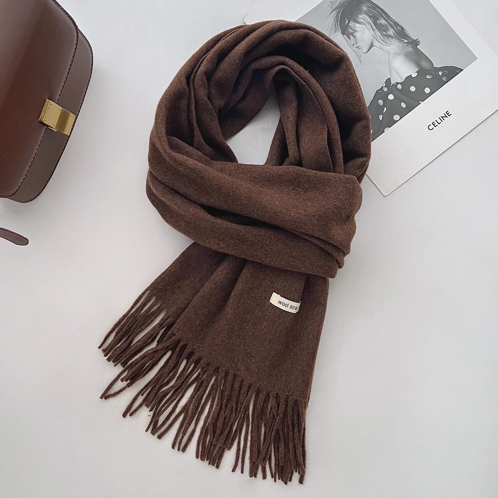 35*205cm Luxury Wool Scarf Women Fashion Solid Color Winter Warm Scarves Tassel Shawls Pashmina Lady Wrap Bufanda
