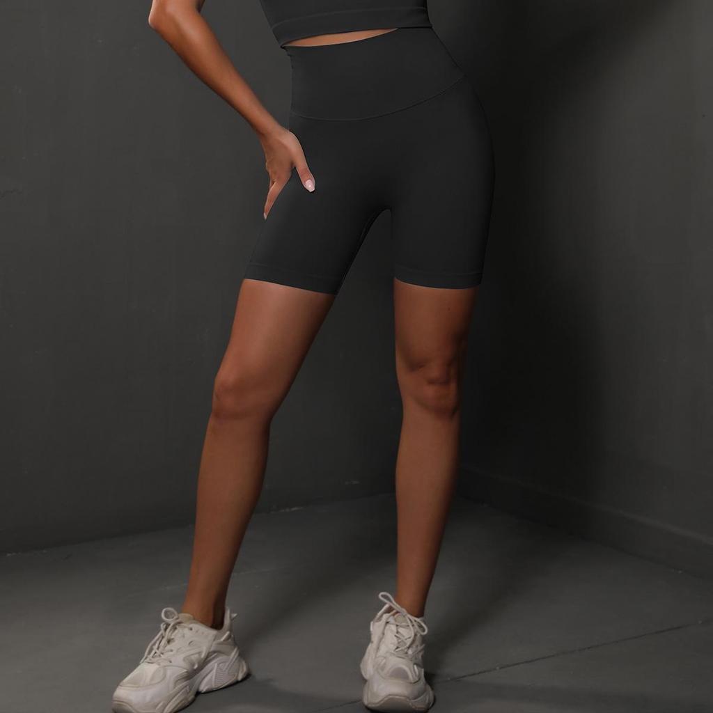 Women's Seamless Peach Smiley Yoga and Running Shorts - Breathable, Solid Color