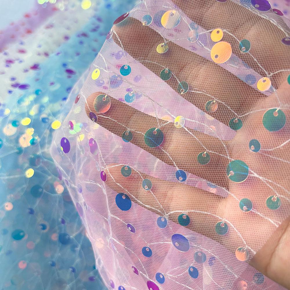 59x17.7in Glitter Multicolor Sequin Mesh Fabric Fashion Embroidery Holographic Material For DIY Wedding Party Dresses Decoration