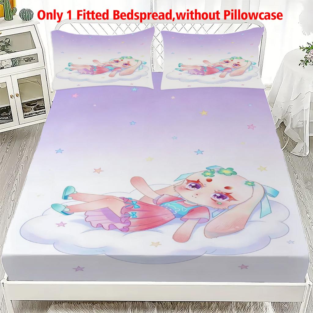 3pcs Fitted Sheet Set Soft Fluff Town Lulu-Sleepy Bunny Breathable Fitted Sheet Set for Home Decor with 2 Pillowcases For Kids