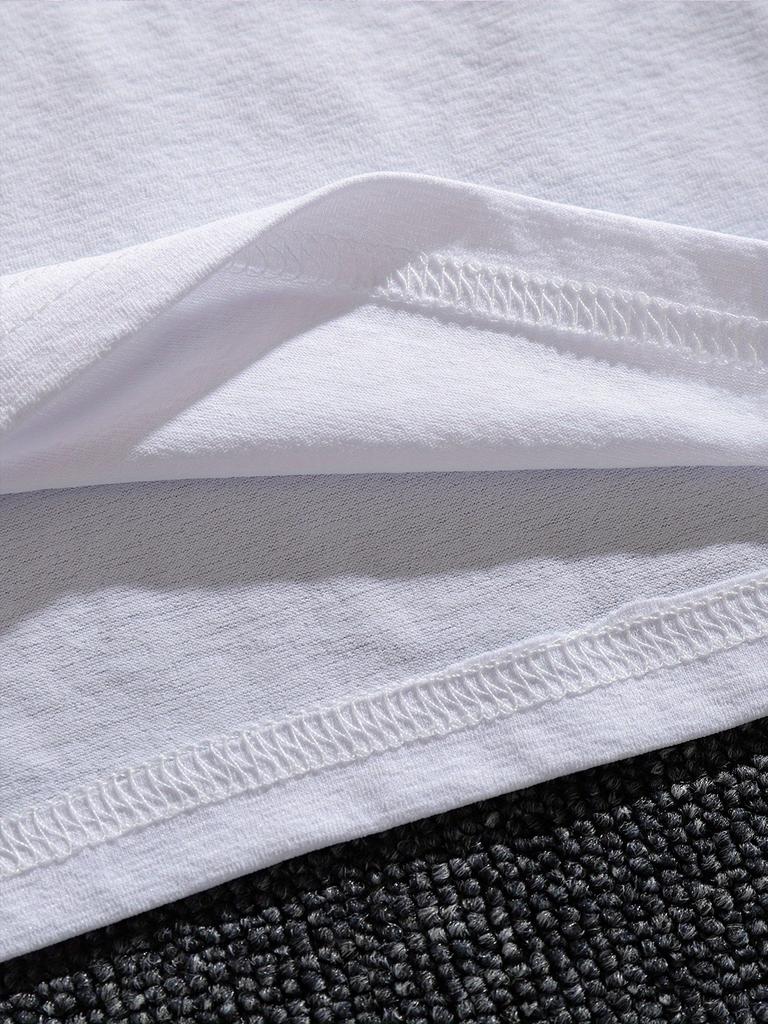 European Size Plus Size Valentine's Day He's Mine Print T-shirt, Men's Casual Street Style Stretch Round Neck Tee Shirt, Men's Clothing