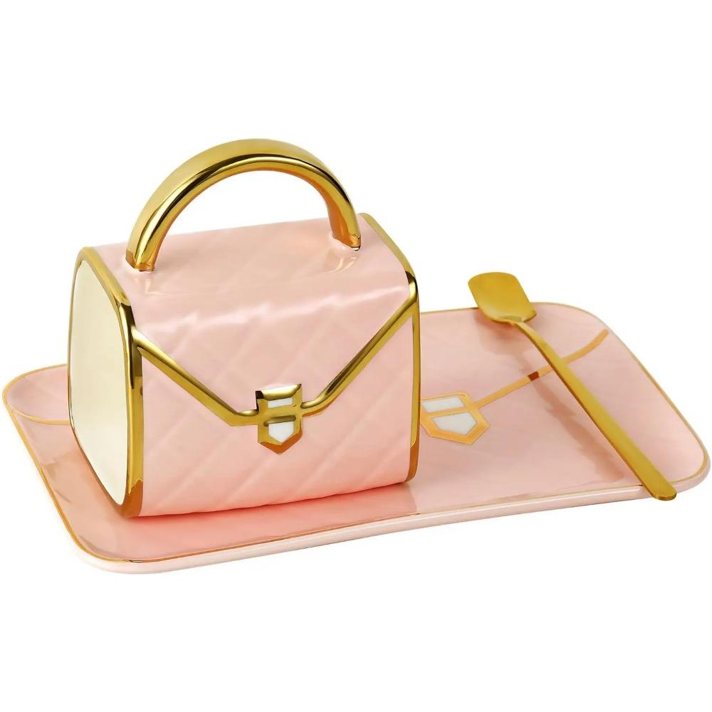 

Кружка в форме сумочки, Сумочка и блюдце, Кошелек Кофейный керамический набор 10 унций/ 310 мл Милый дизайн Дорожная чашка для чая для женщин Спасибо