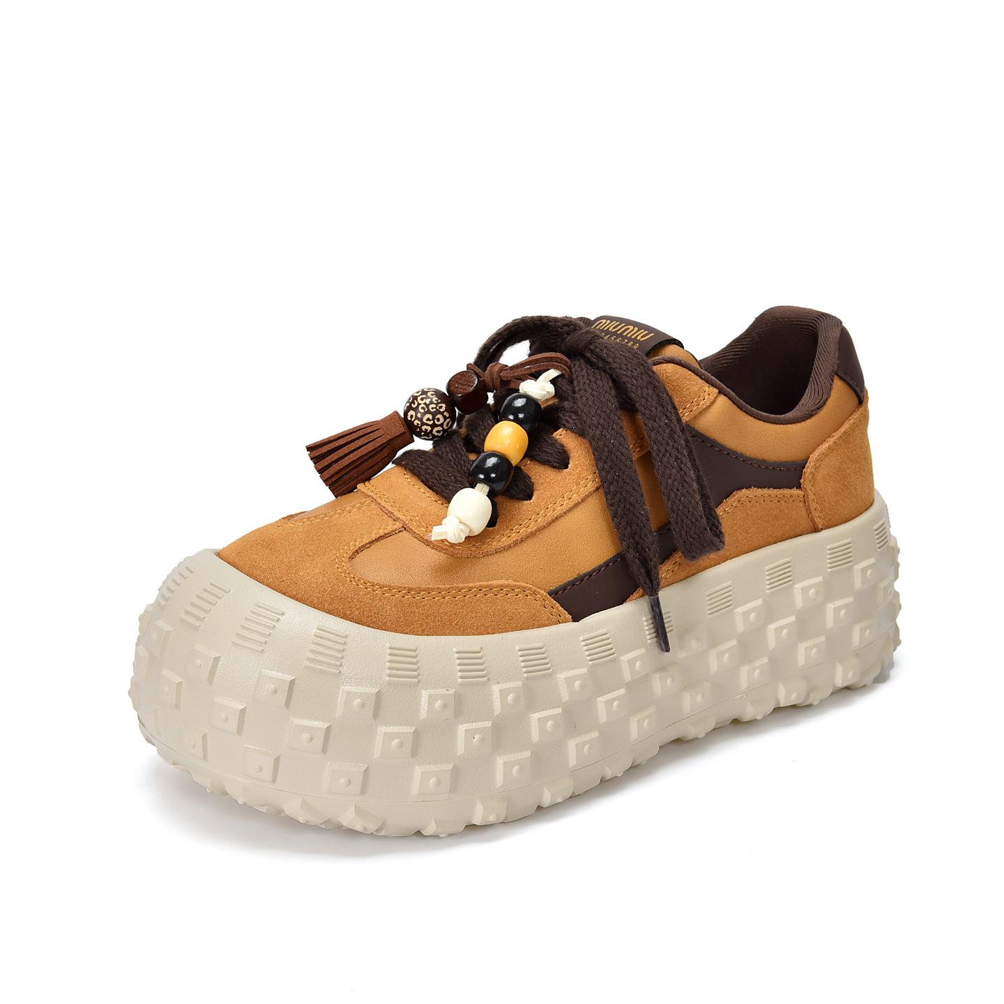 

Johnature Натуральная кожа Повседневные туфли на шнуровке Легкие на толстой подошве Увеличивающие рост Женские туфли на платформе 38 жёлтый