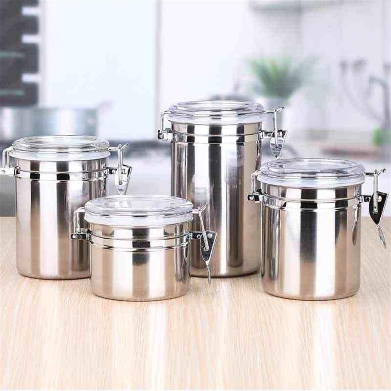 Multifunctional Steel Canister Set Steel Kitchen Storage Container Food Storage Sealed Canister with Clear Lid
