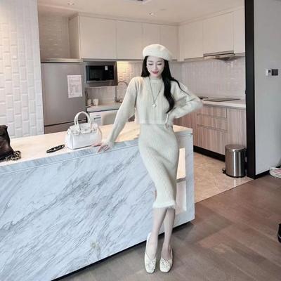 Conjunto de vestido de otoño e invierno, suéter tejido con borlas de celebridades, conjunto con vestido de tirantes de alta calidad, conjunto de dos piezas de suéter para mujer
